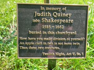 A plaque to Judith Qunicy, nee Shakespeare